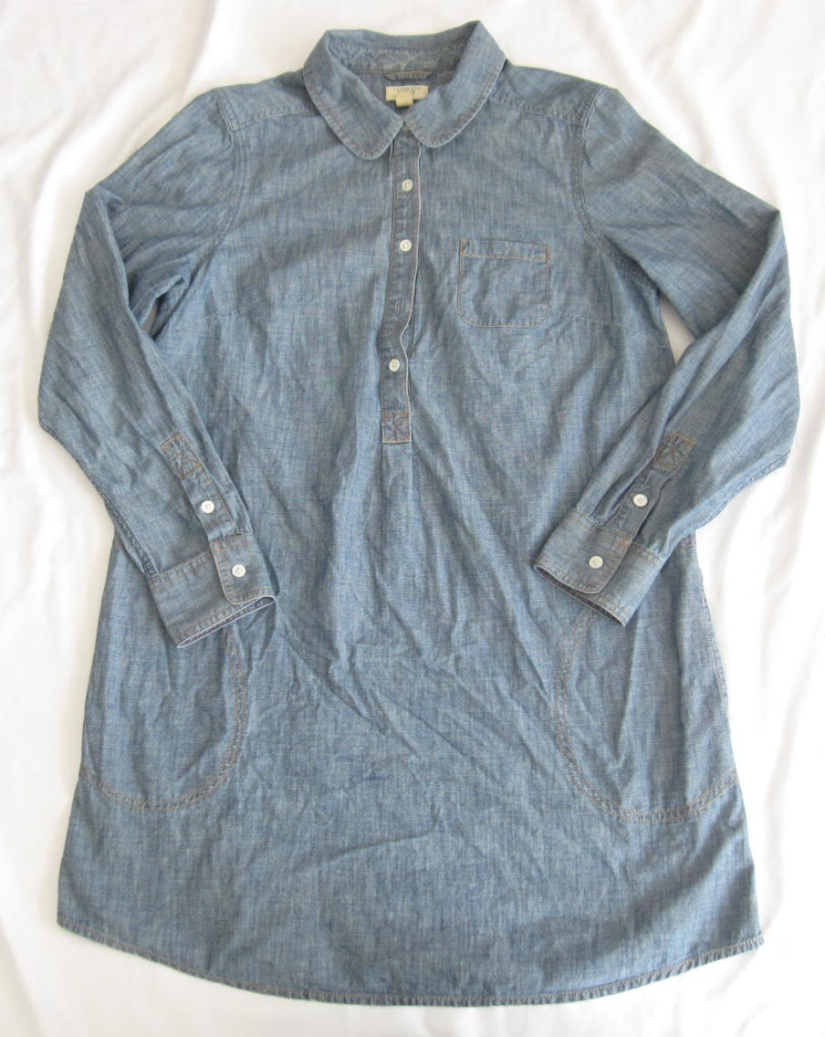 Lands’ End Canvas Chambray Shirt Dress Blue Heritage Preppy Popover Sz 10(WB519)