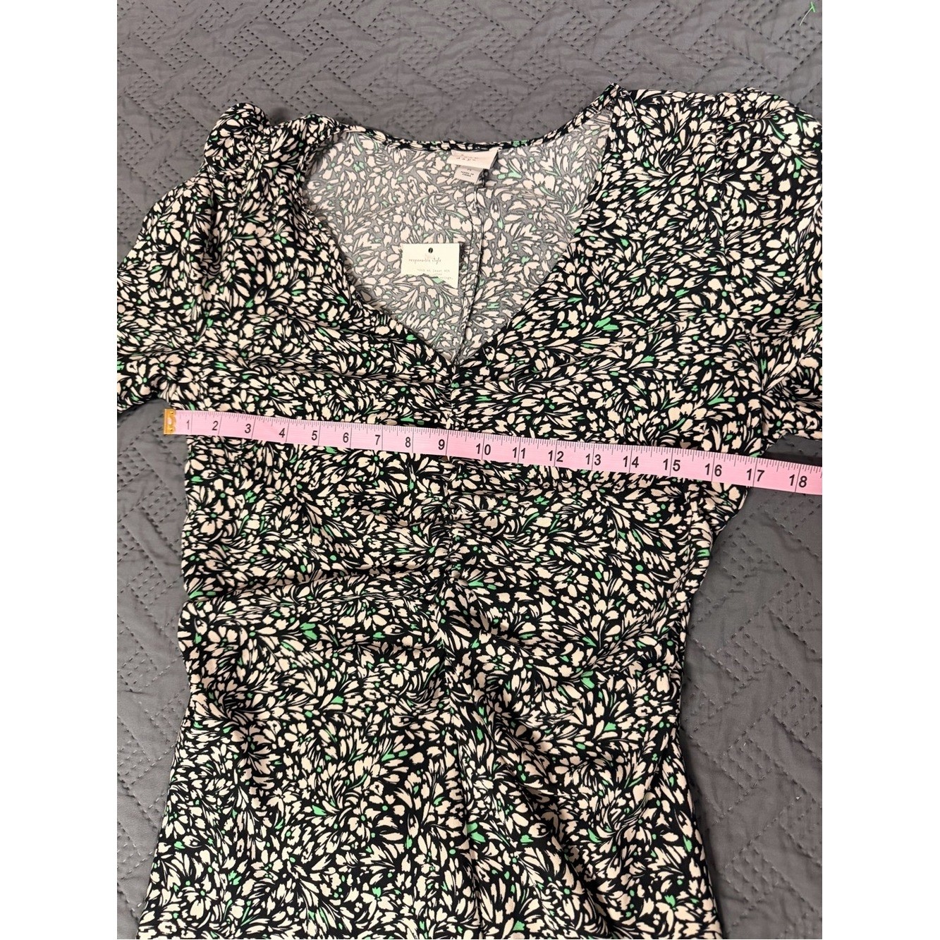 a new day Black Floral High-Low Midi Dress with Puff Sleeves Sz M