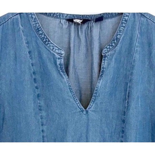 Blue Chambray Tier Prairie Midi Sleeveless Dress 2XL Plus Cottage Cowgirl V-Neck