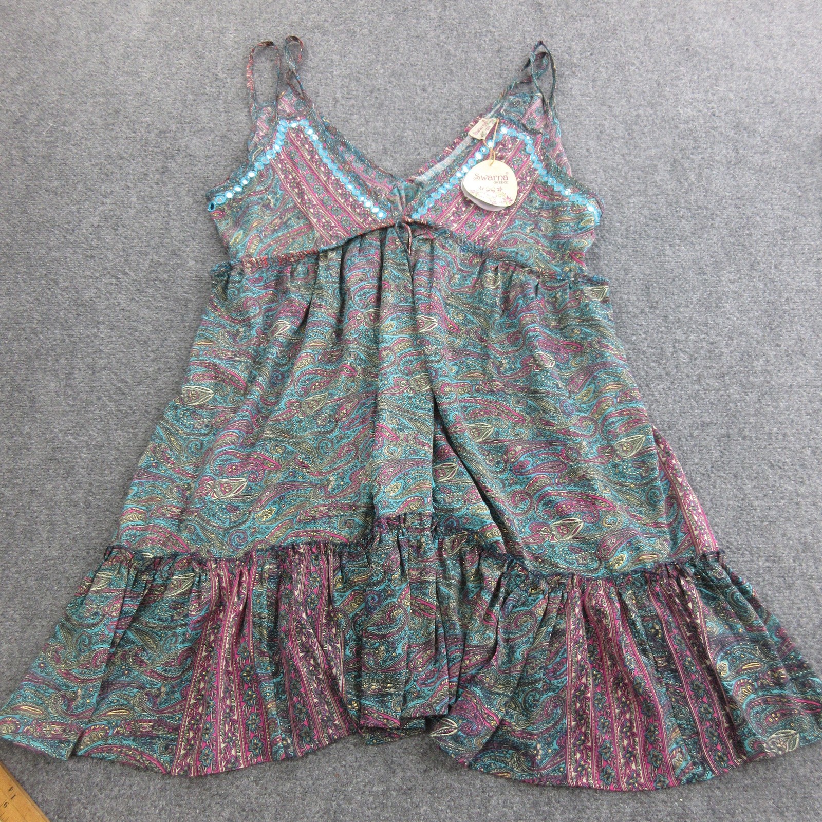 Swarna Greece Dress Womens Free Size Multi Paisley Maxi Sequin Sundress Boho