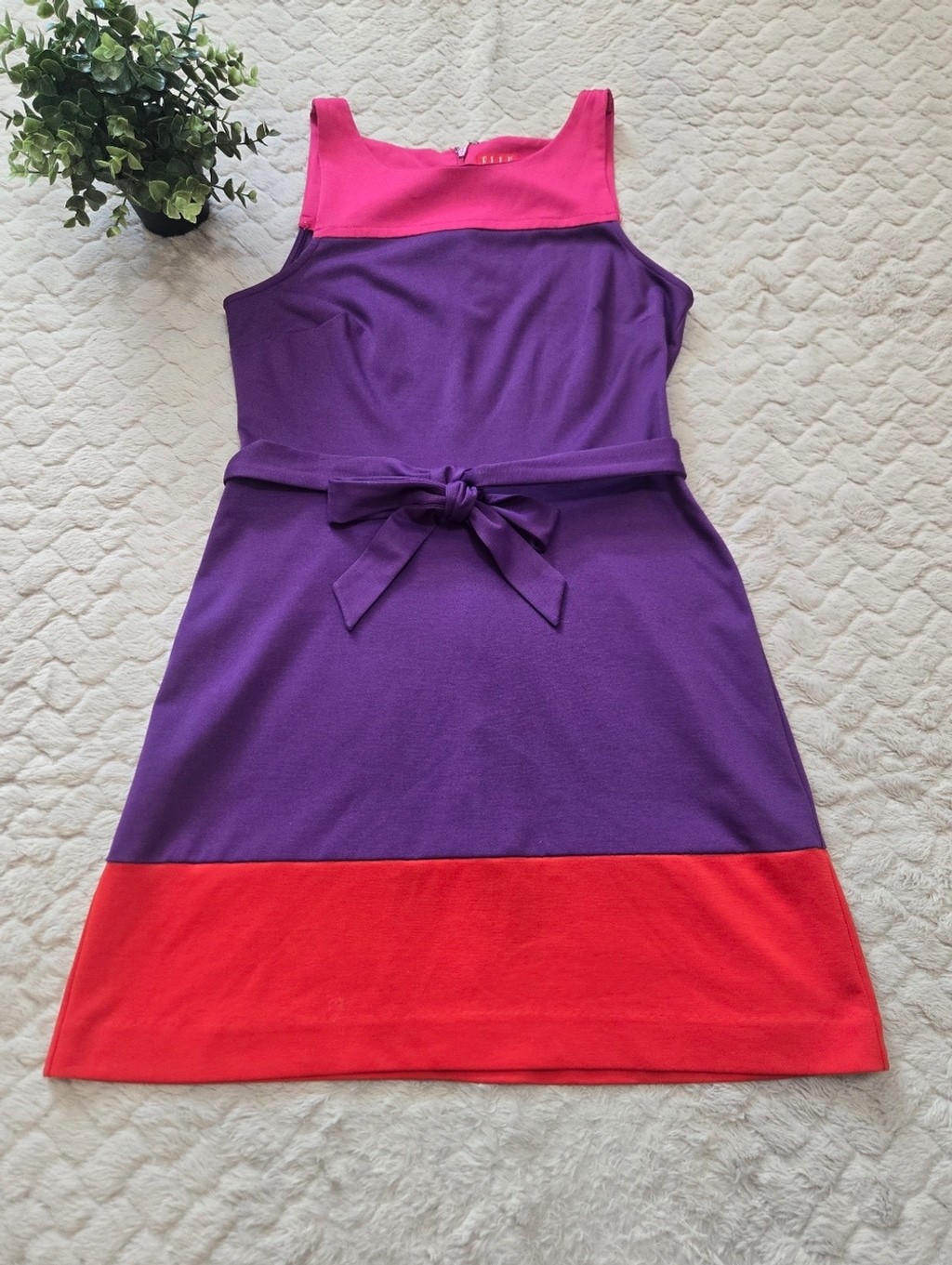 Elle Colorblock Sheath Sleeveless Belted Mini-Dress, Size 10