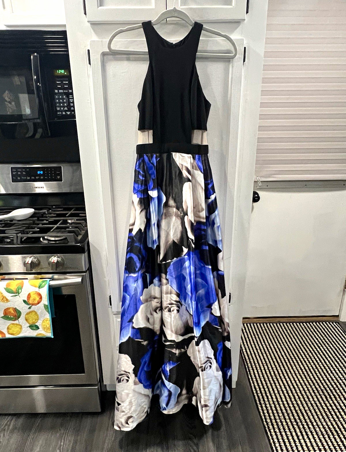 blondie Women’s Size 1 Halter Sleeveless Floral Maxi Dress Mesh Insets