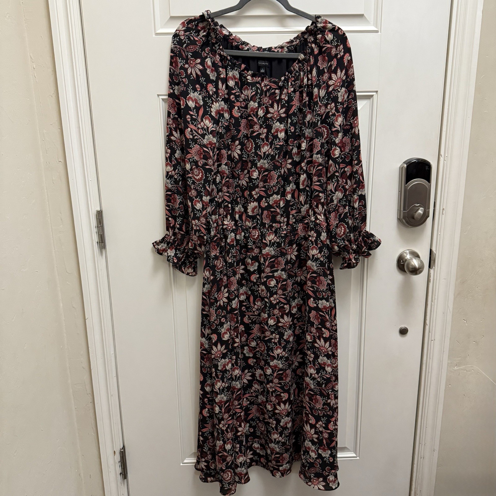 Talbots Bracelet Sleeve Elastic Waist Autumn Garden Feminine Midi Dress Sz Large