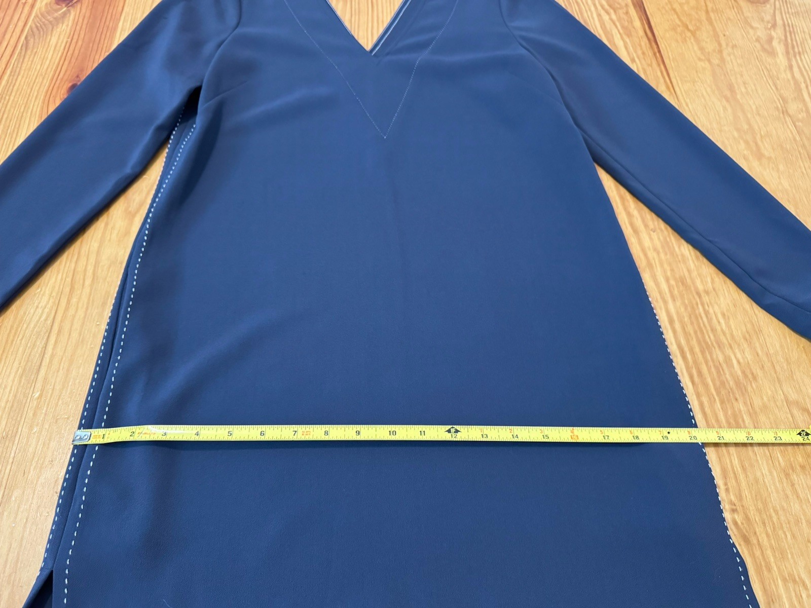 Brochu Walker Exposed Stitching V-Neck Mini Dress Slate Gray Blue Women’s Size S