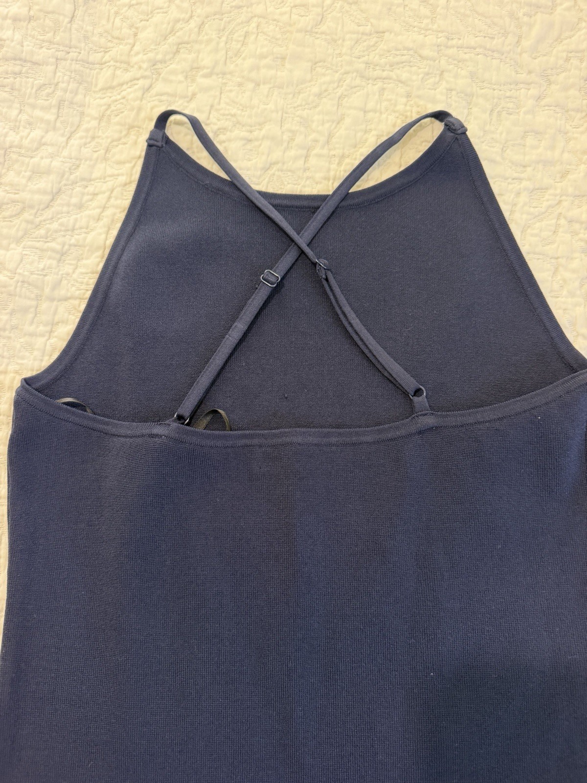 Babaton Aritzia Navy Knit Mini Dress Cross Back Strappy Size Small