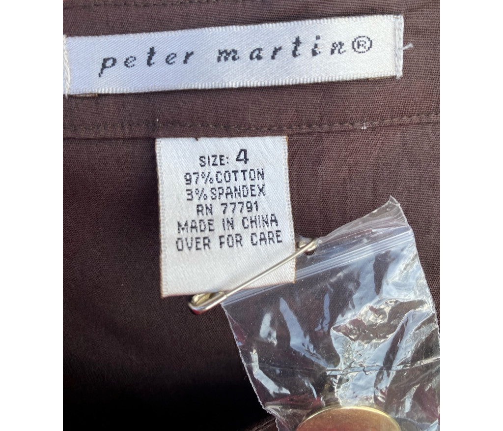 Peter Martin Womens Shift Dress Brown Stretch Jewel Neck Button Buckle 4 New