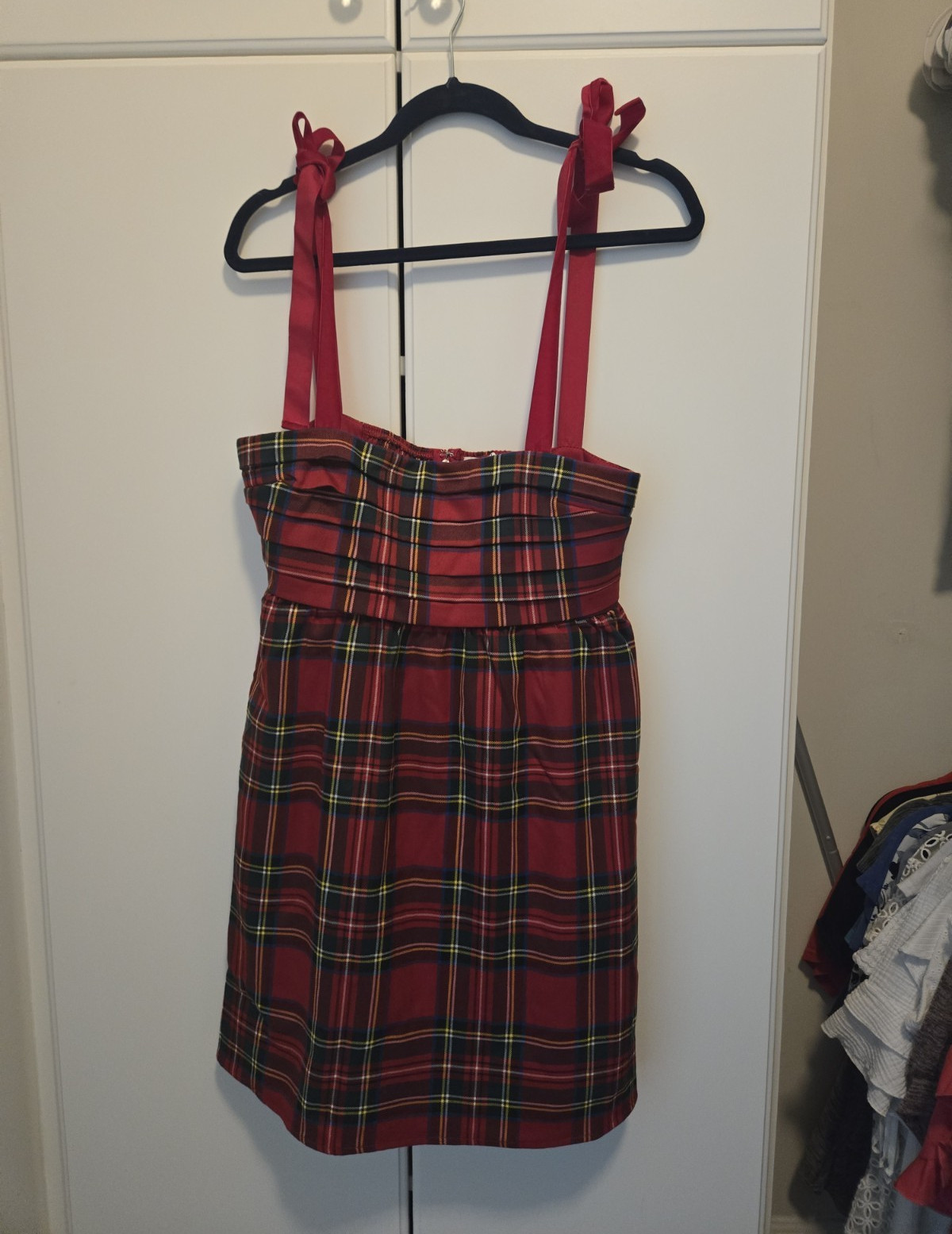 francesca’s Women’s Red Plaid Strappy Sleeveless Mini Dress Square Neck S