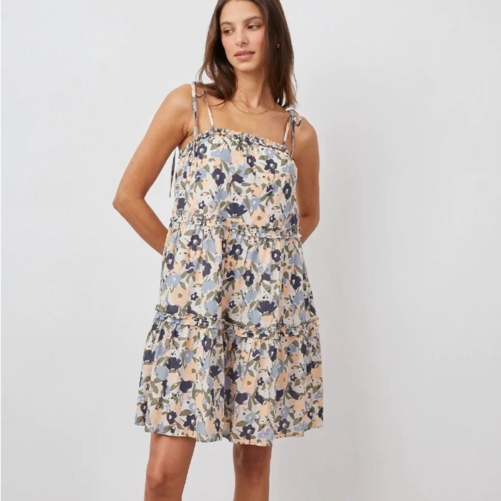 NWT Rails Caralyn Floral Cotton Mini Dress Tie Strap Size Large