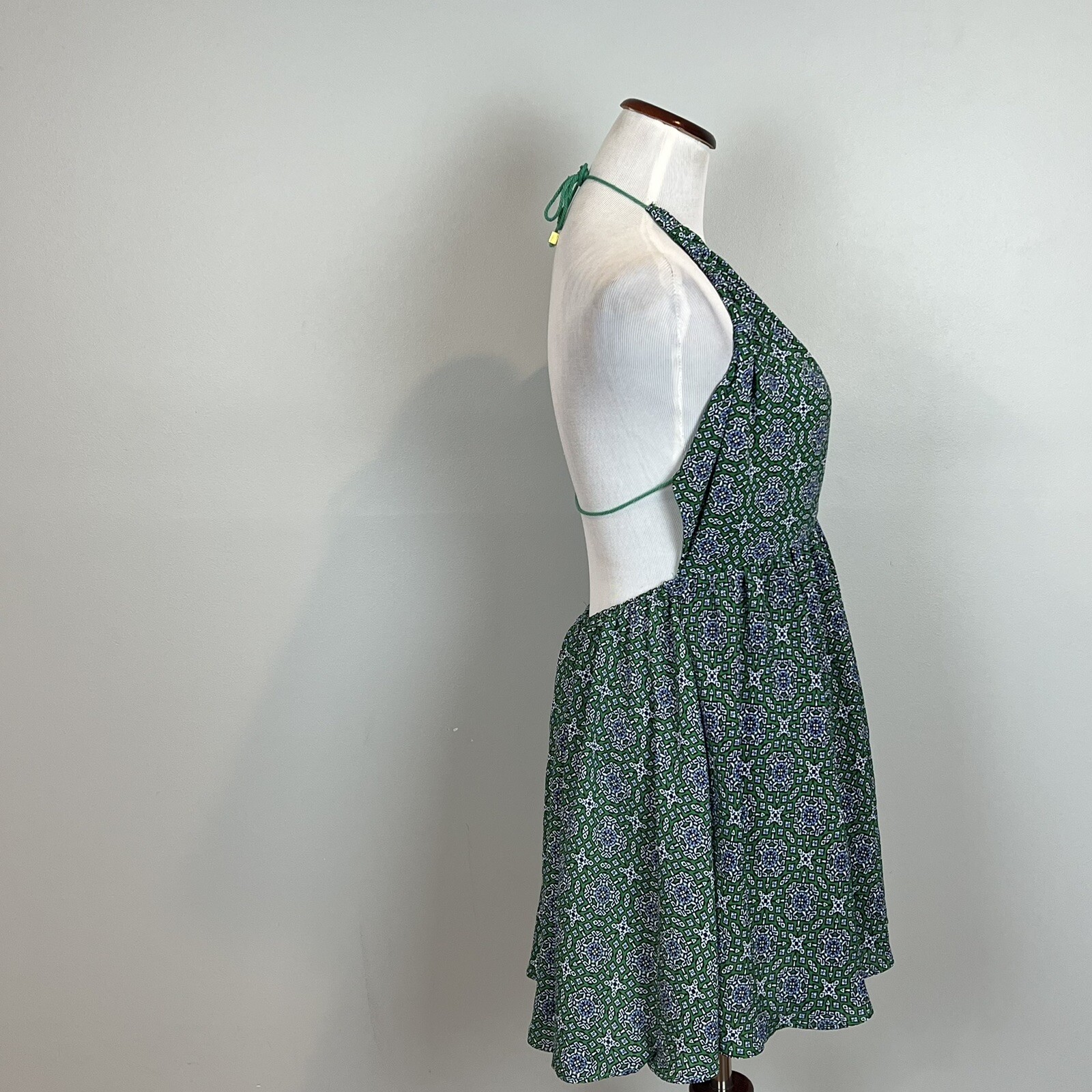 OLIVACEOUS Womens Size Medium Dress Open Back Plunge Green Medallion Mini NWT