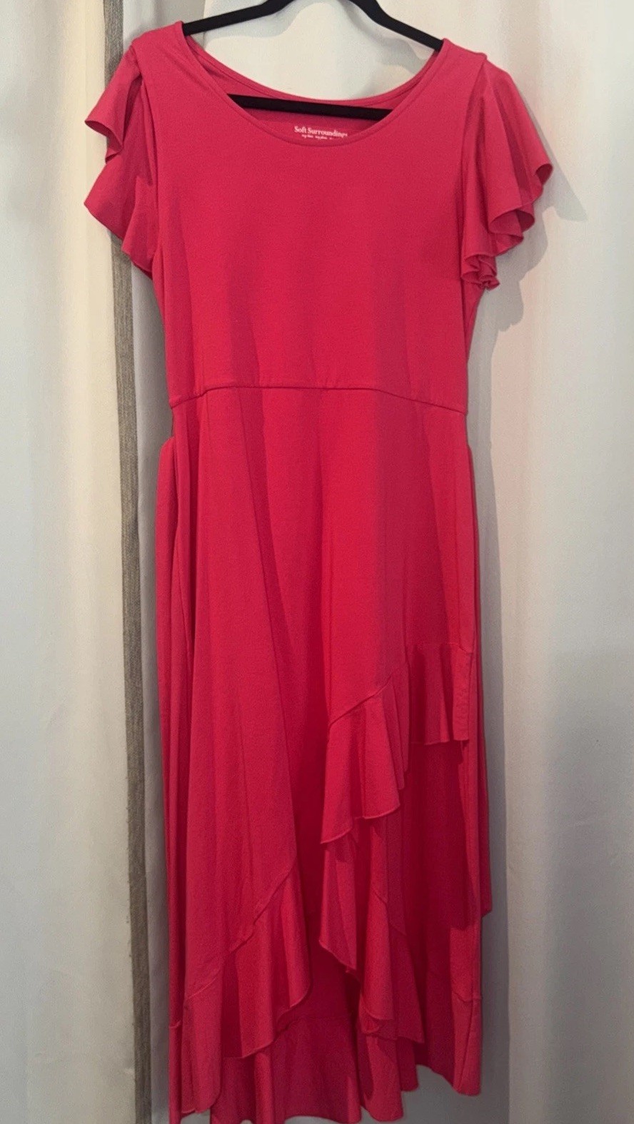 Soft Surroundings Pink Hi-Low Hem Maxi Dress PS Short Sleeve Ruffle Modal Blend