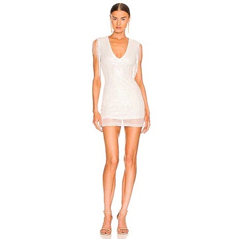 Superdown REVOLVE Carly Fringe Sequin Mini Dress White XS Revolve Party Bridal