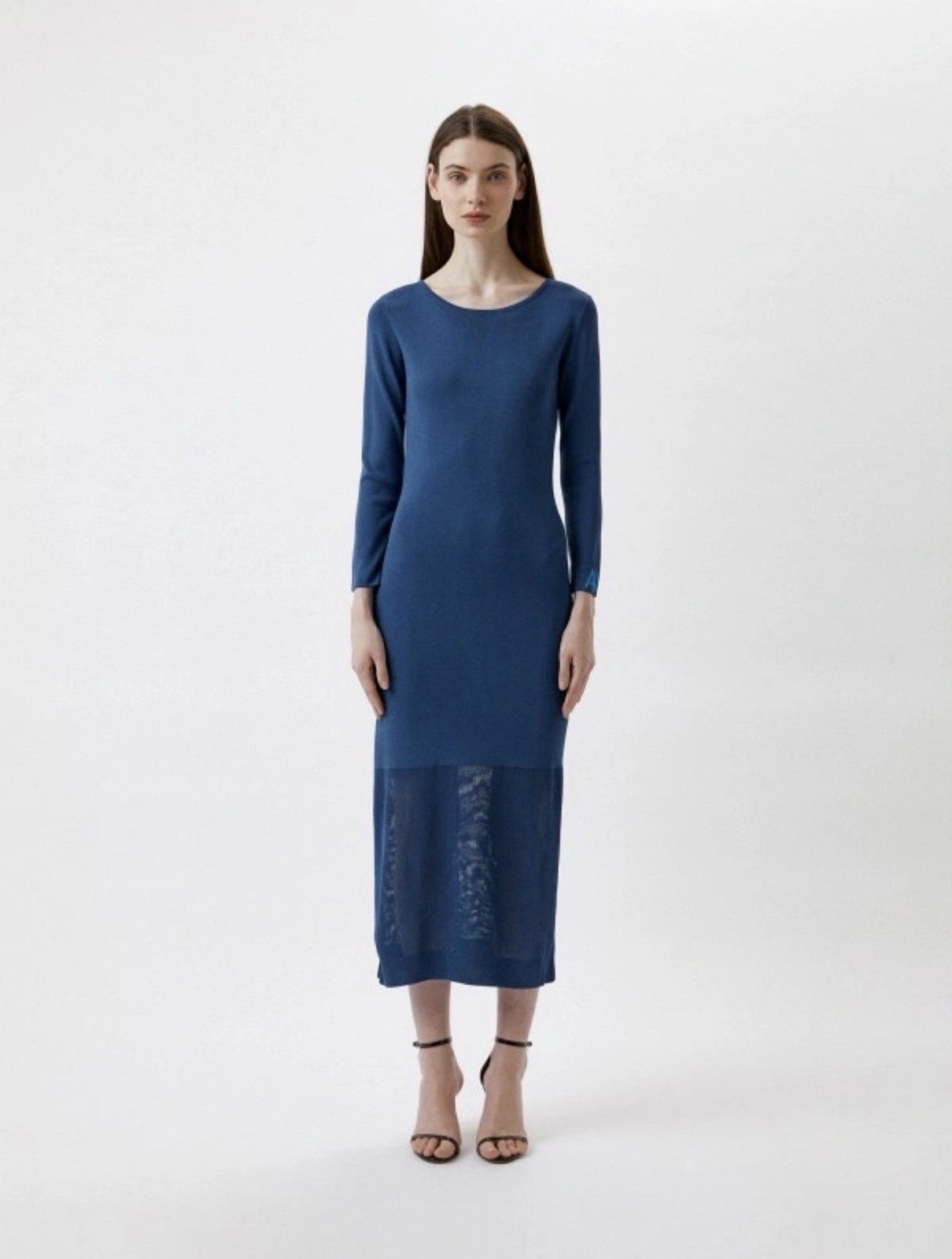 NWT Armani Exchange A|X Blue Knit Midi Dress Mesh Hem Long Sleeve Women’s S