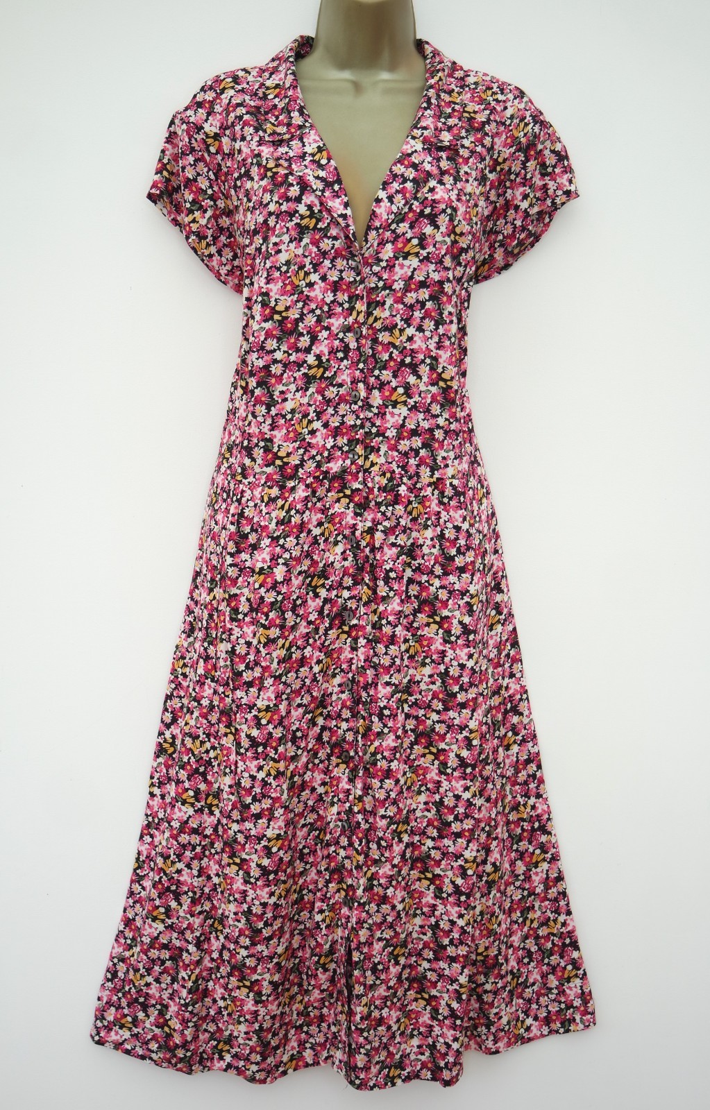MONSOON BLACK PINK FLORAL MIDI SHIRT TEA DRESS SIZE 22 BNWT £55 POCKETS