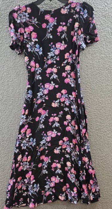The Kooples Midi V-Neck Short Sleeve Dress Women’s EU 0 Black/Pink Floral