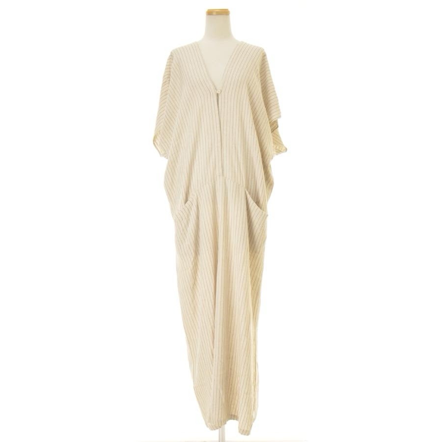 New ZARA KAFTAN BEATRICE DRESS POCKETS LINEN BLEND BEIGE STRIPED Small y876e