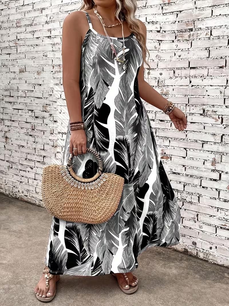 Plus 3XL (Size 18) Sassy Hawaiian Tropical Leaves Dress – Flowing Long Maxi ✨New