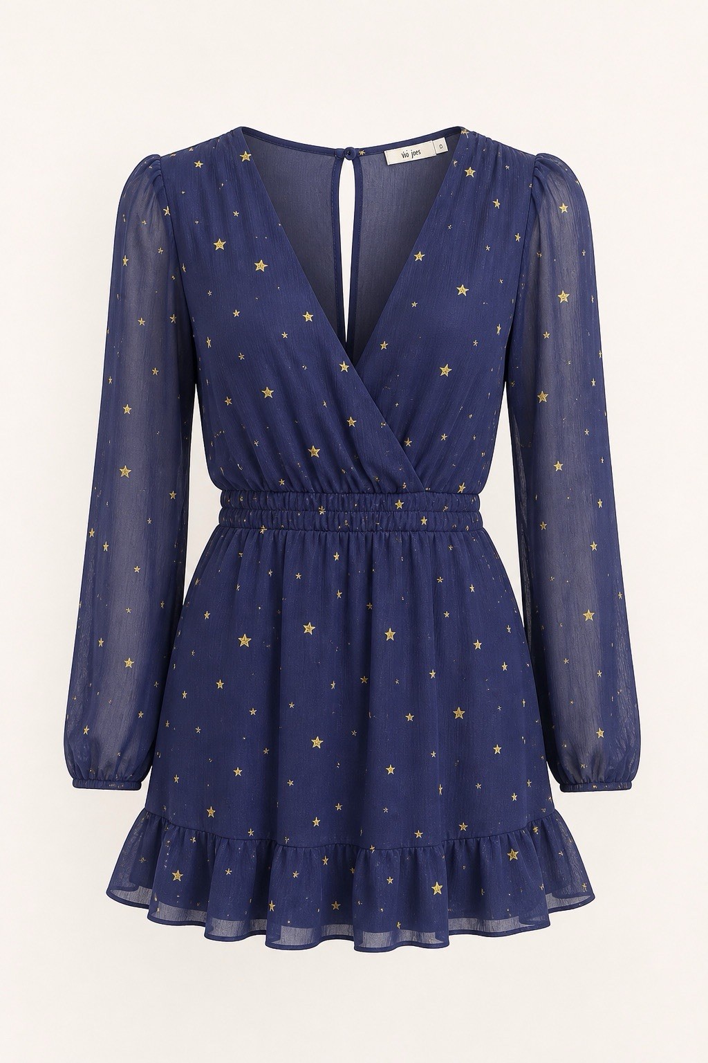 Mi Ami For Francesca Women’s Navy Metallic Gold Star Dress Size S Sheer Sleeves