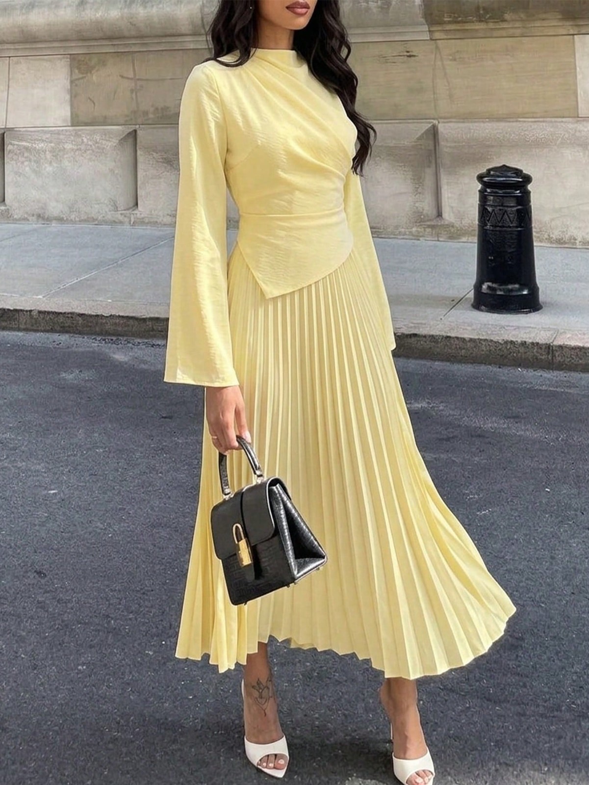 Elegant Ladies Yellow V Neck Long Dress