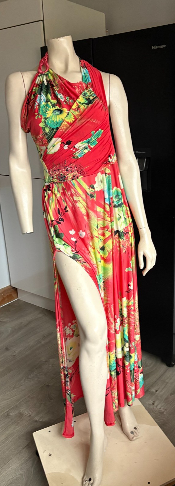 VGC Ladies PORTOBELLO PUNK W11 Caribbean CORAL FLORAL ROPE Detail Maxi Dress M