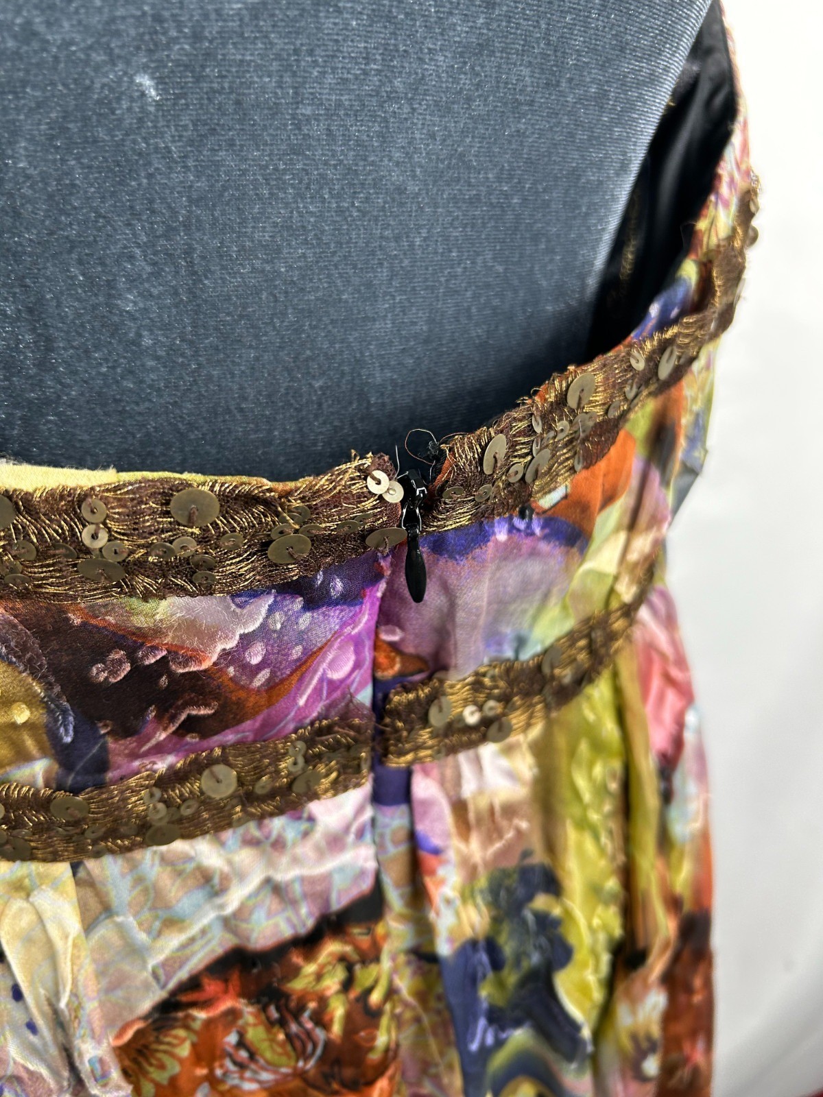 Vintage Cassandra Stone Size12 Inspired Halter Dress Midi Multicolor Silk Blend