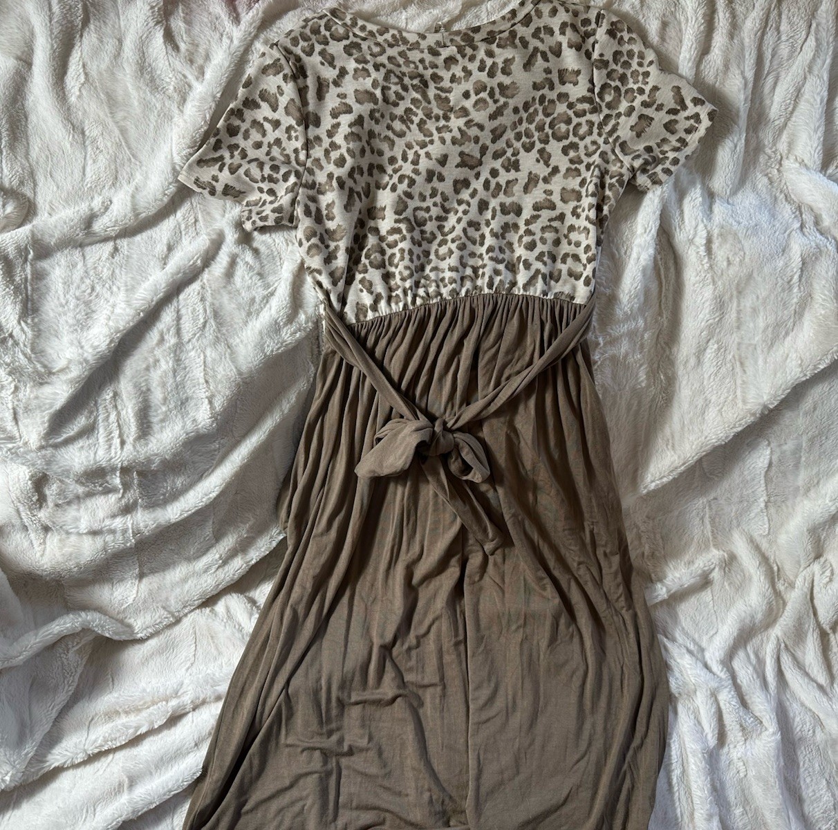 7th Ray Brown Leopard Animal Print A-Line Knee Length Dress Cap Sleeve Size L