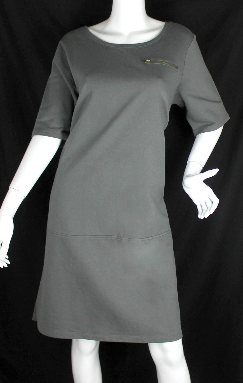 {MERONA} Dress Gray Sz. XXL Shift Short Sleeve 100% Cotton Stretch Zip