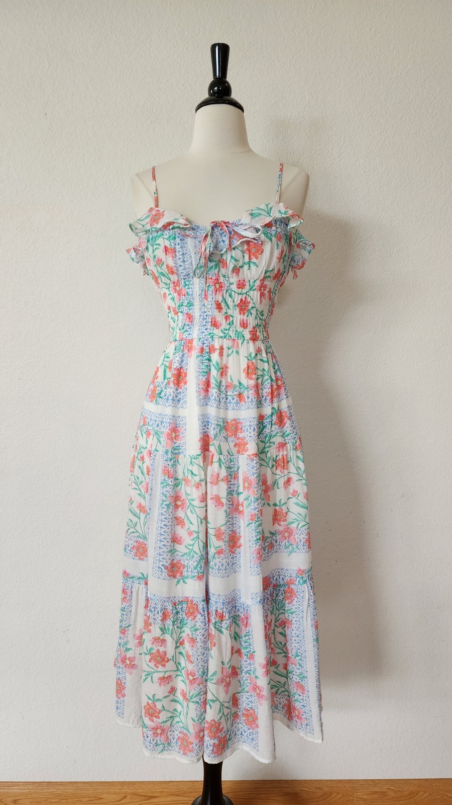 New Anthro Midi Dress Size Small White Floral Bow Coquette Cottage Wedding