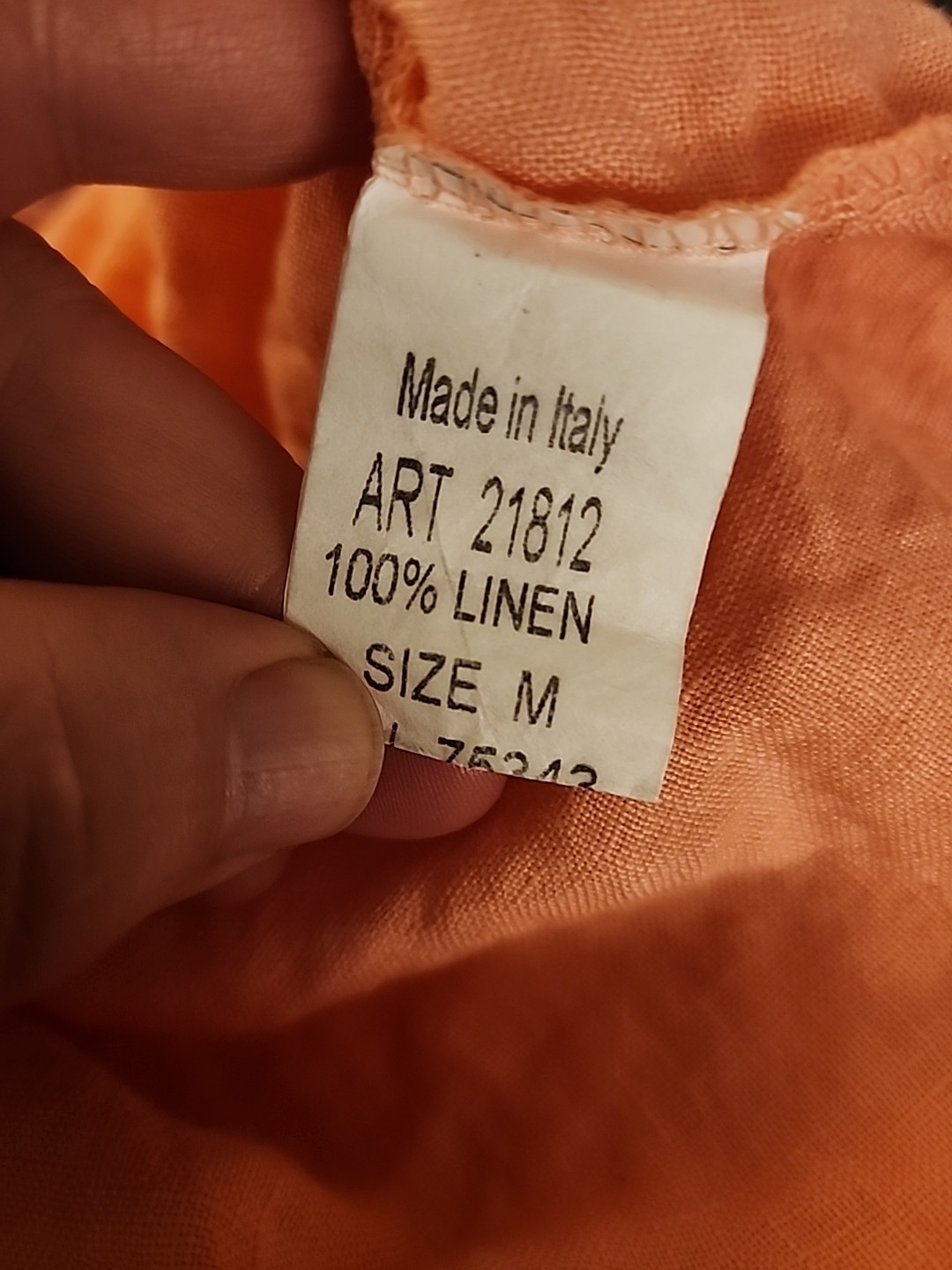 Valentina Naldi Peach Linen Shift Dress M Medium Short Sleeve Made In Italy R2