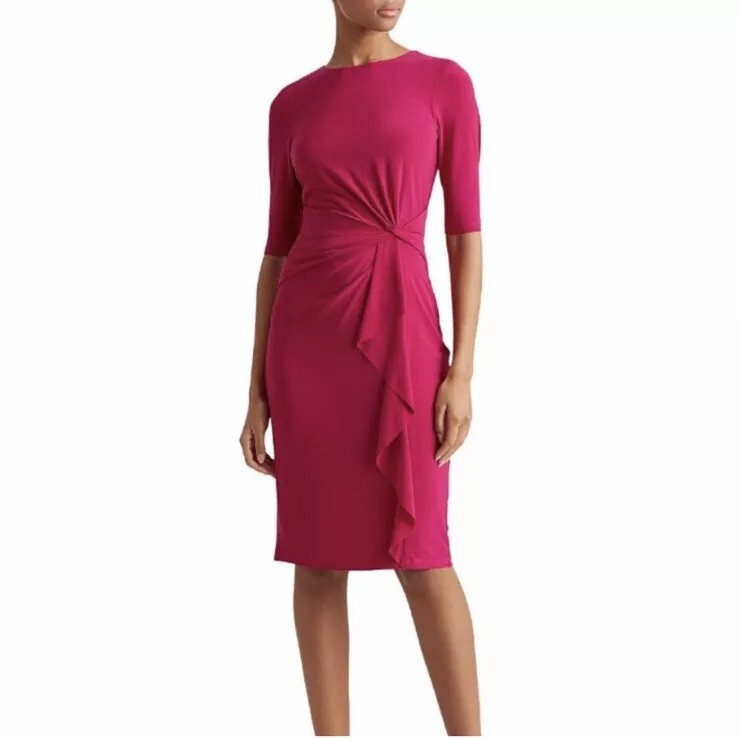 Ralph Lauren Women 2 Fuchsia Pink Short Sleeves Knee Length Dress NWT CY52