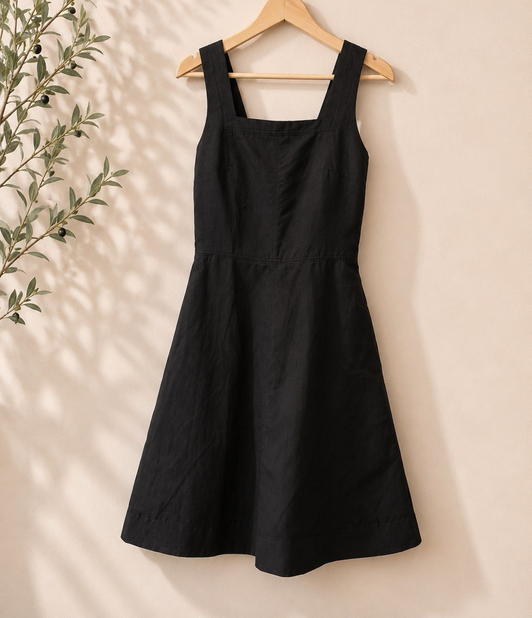 COS Black Sleeveless Square Neck Button Strap Lined A-Line Short Dress 2