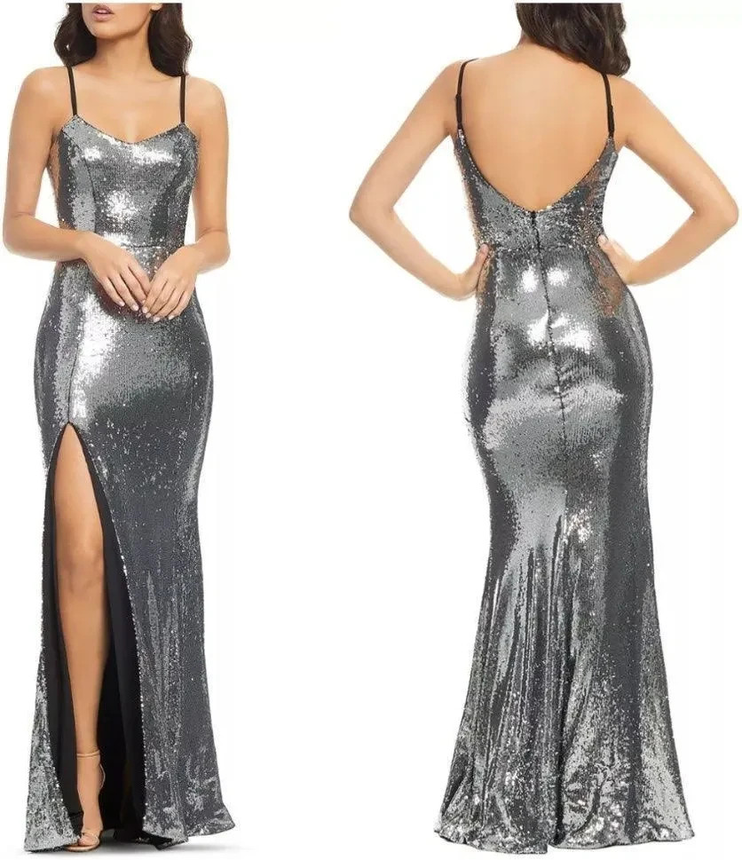 DRESS the POPULATION Ingrid Silver Sequin Embellished Mermaid Maxi Gown M = 6/8