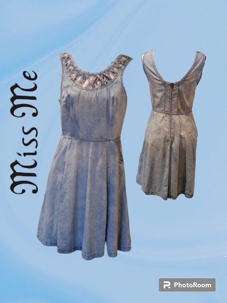 NWT $70 Miss Me Dress Size SMALL fit & flare Blue Acid Wash Denim Mini Dress