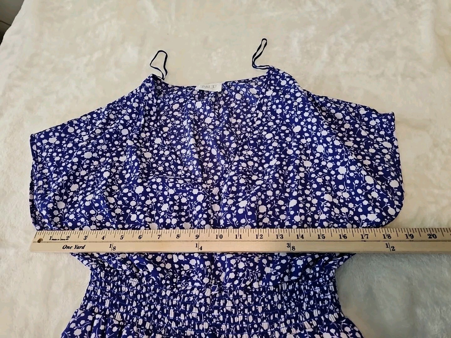 Sienna Sky Dress Womens Small Blue Floral Cap Sleeve Pull Over Lined V Neck