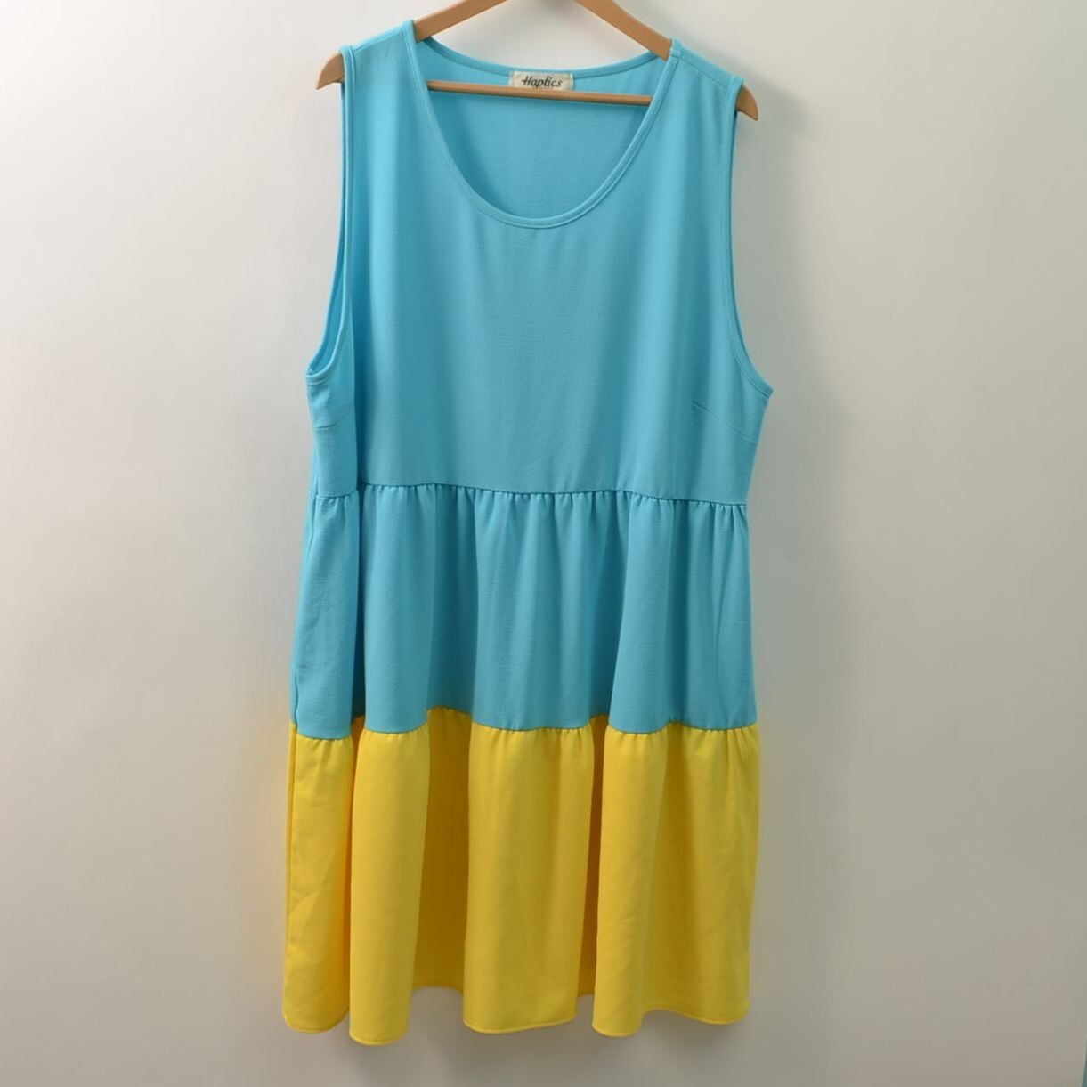 Haptics by Holly Harper Dress Womens 3X Sleeveless Blue Yellow Knee Length