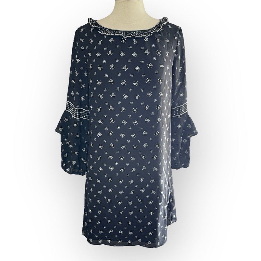NWT MAX STUDIO Long Ruffle Sleeve Black & White Mini Shift Dress, Medium