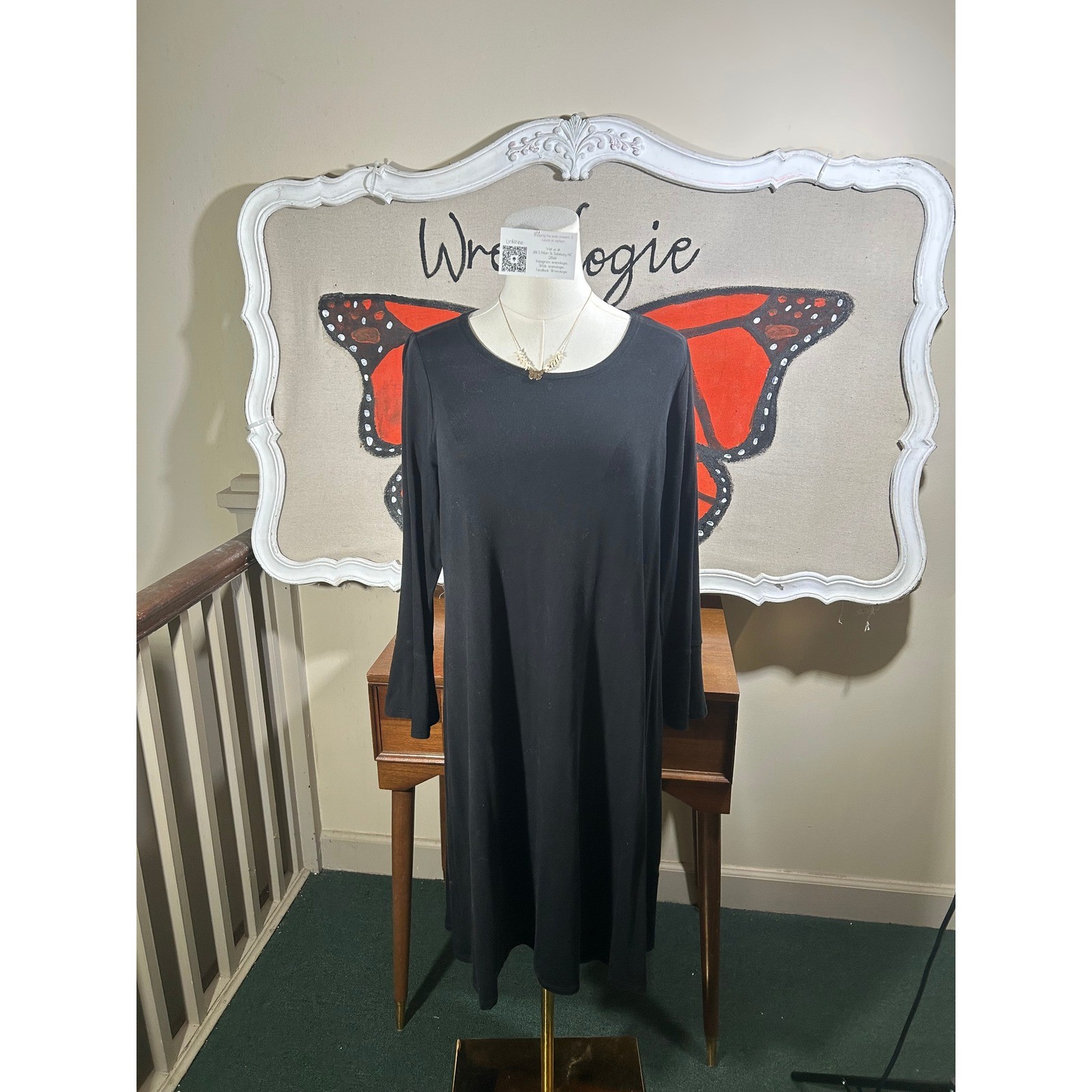 Eileen Fisher Womens Black Long Sleeve Scoop Neck Shift Dress Size Small S/P