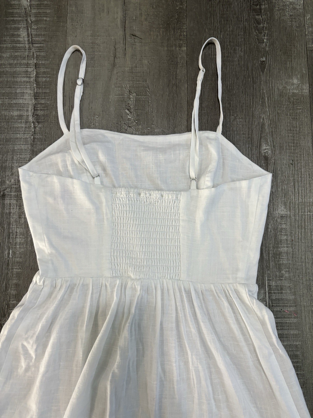 Tularosa White Linen Solid Square Neck Smocked Adjustable Strap Maxi Dress XS