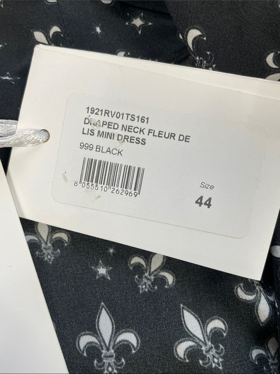 NWT Redemption Draped Neck Fleur De Lis Mini Dress Black Silk Sz 44