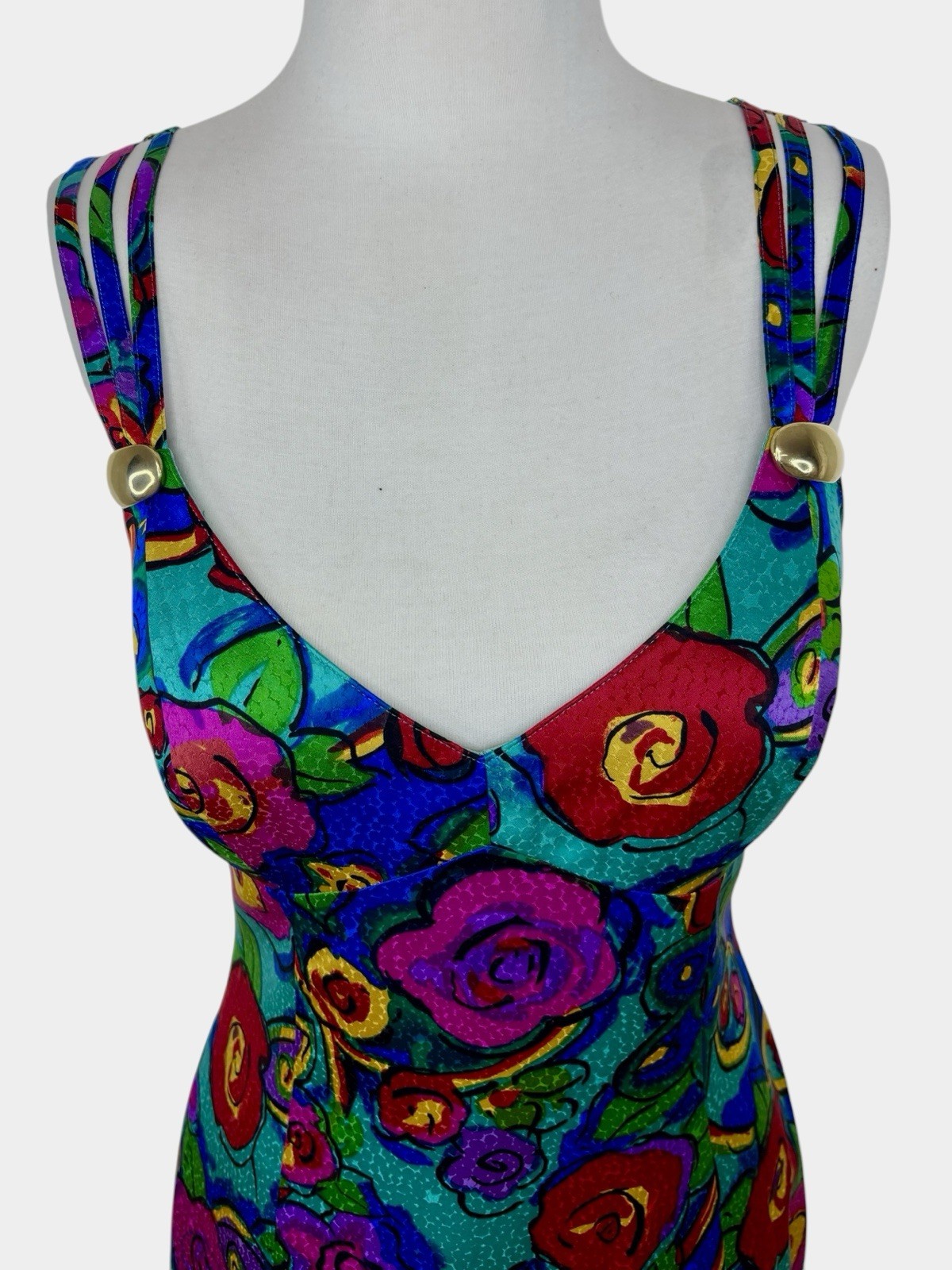 Vintage A.J. Bari 100% Silk Multicolor Floral Sleeveless Mini Dress Short Small