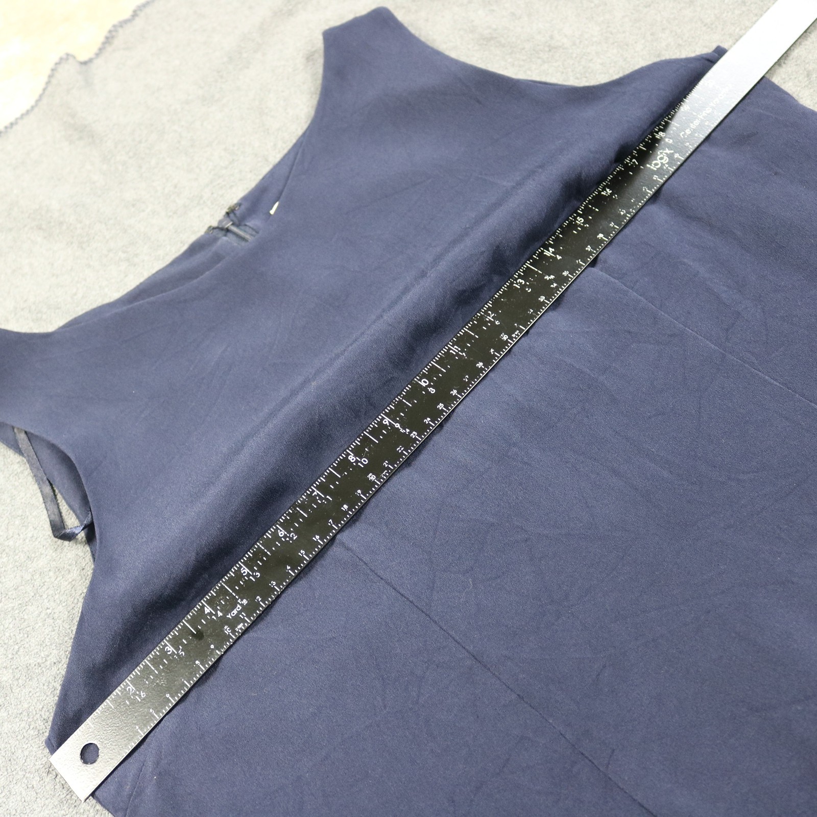 Amanda Smith 100% Silk Knee Length Sheath Dress Career Sleeveless Navy Blue 18