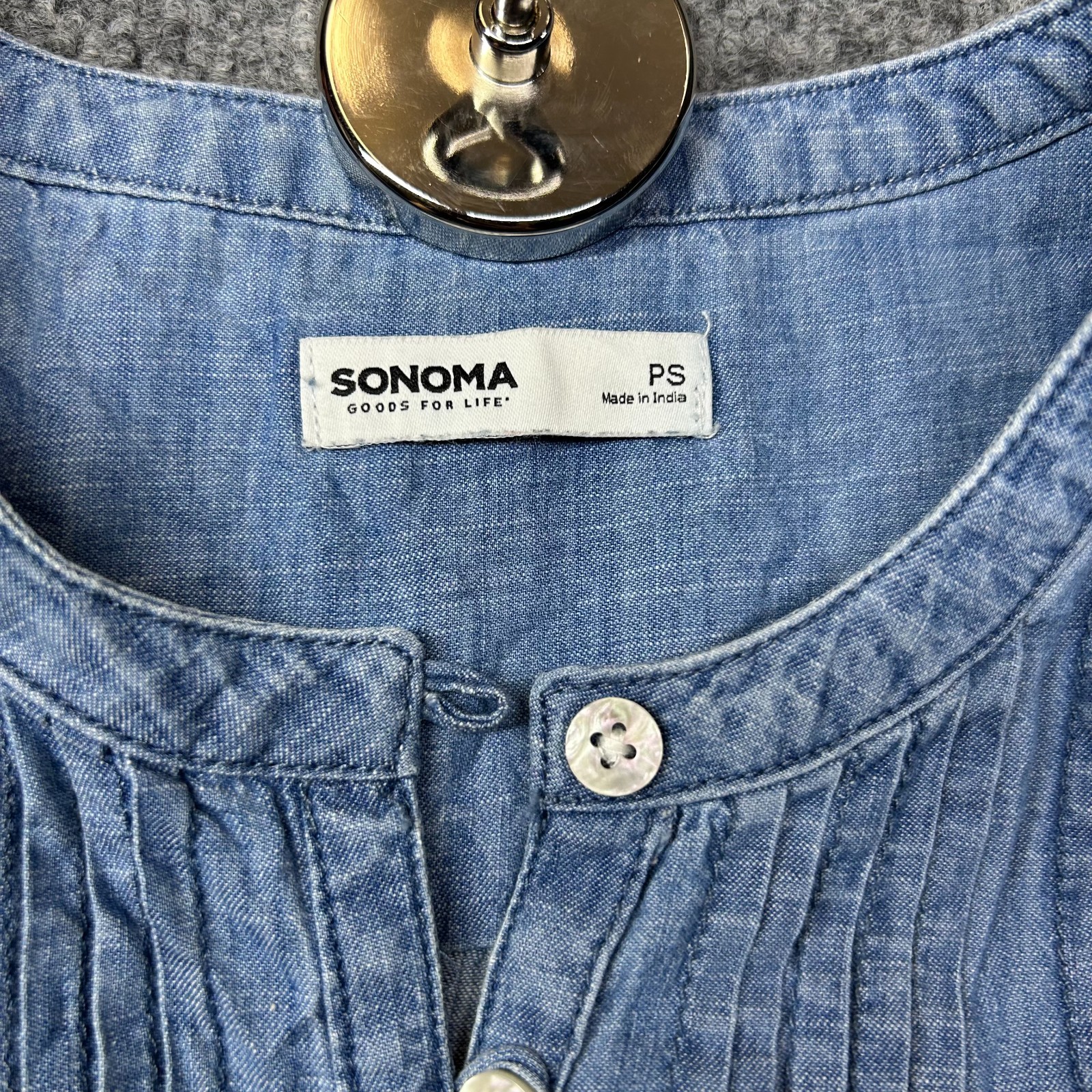 Sonoma Goods for Life Sleeveless Pintuck Dress Womens Dark Chambray Henley – PS