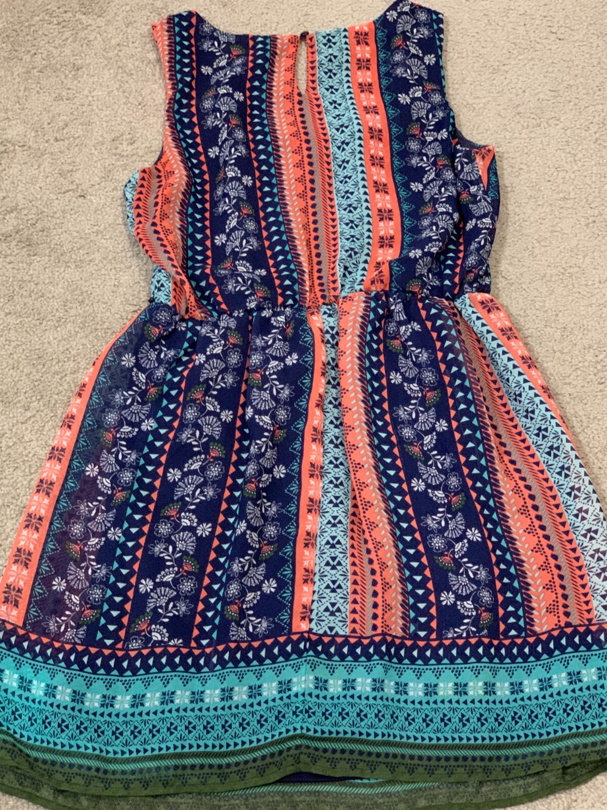As U Wish Dress Womens Size Small Boho pattern Sleeveless Fit Flare Keyhole back