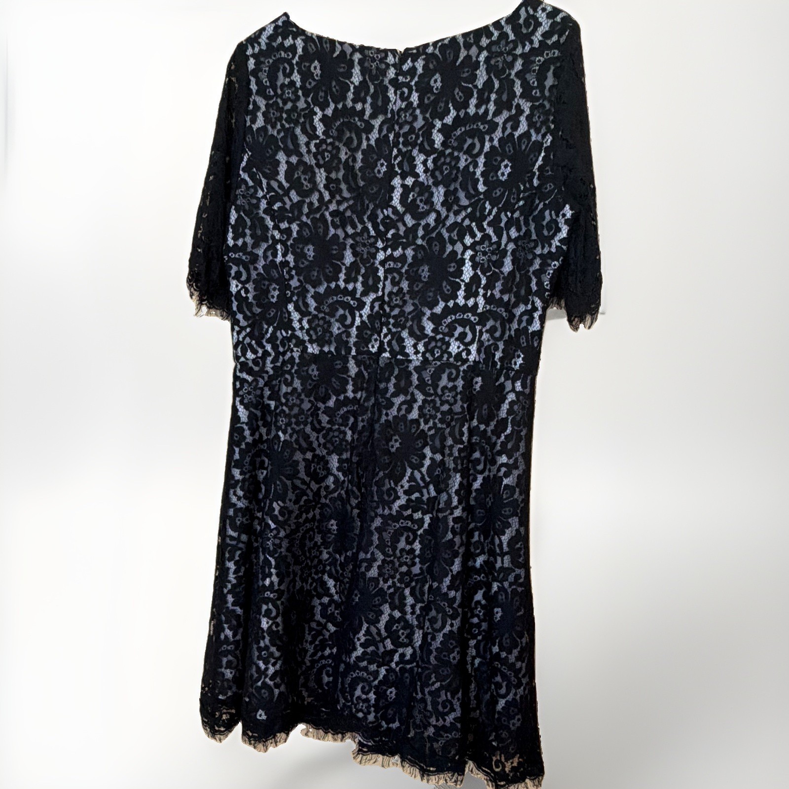 Banana Republic Black Floral Lace Lined A-Line Knee Dress Scoop Neck 14