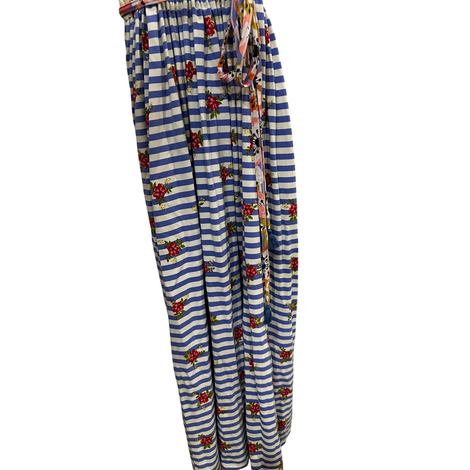 Matilda Jane Girls Blue White Striped Floral Maxi Size 12 Mixed Print Ruffle