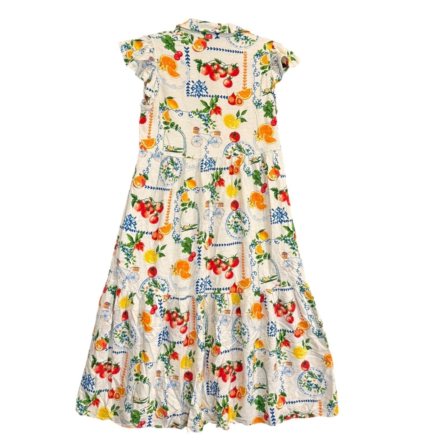 Jane & Delancey Fruit & Mediterranean Print Cottagecore Tiered Maxi Dress S