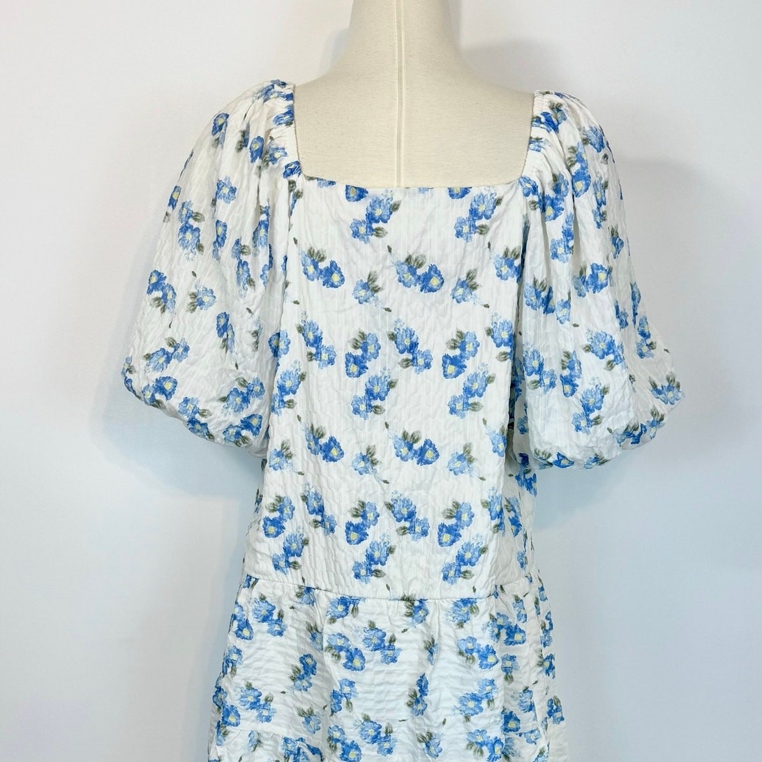 Mikarose The Clove Cornflower Blue Mini Dress Babydoll XL NWT White Floral
