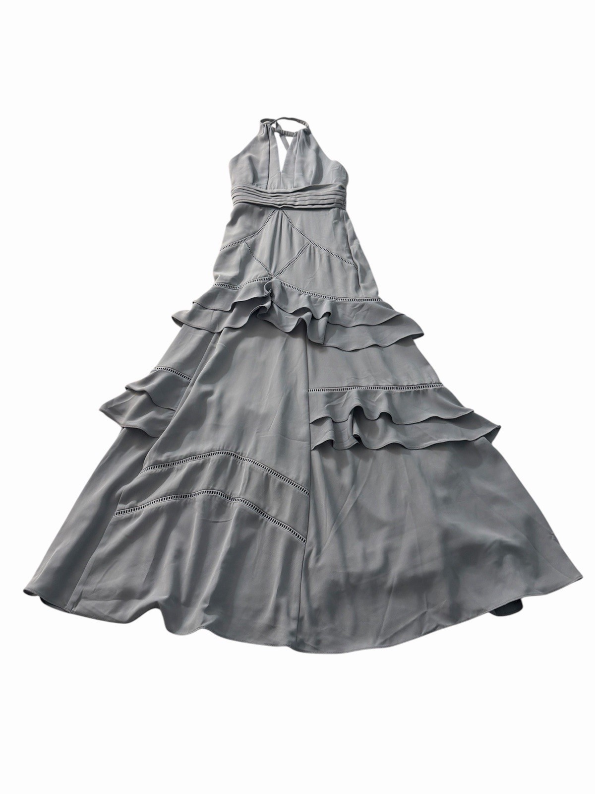 Jarlo London Grey Halter Tiered Ruffle Maxi Dress 6P Petite NWT