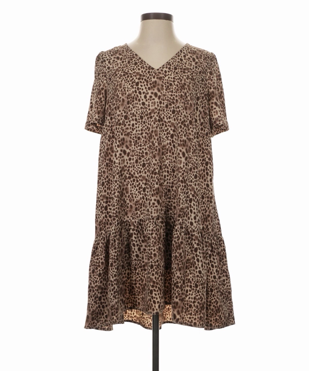 A New Day Womens Dress Leopard Print Short Sleeve Ruffle Hi Low Hem Size Medium