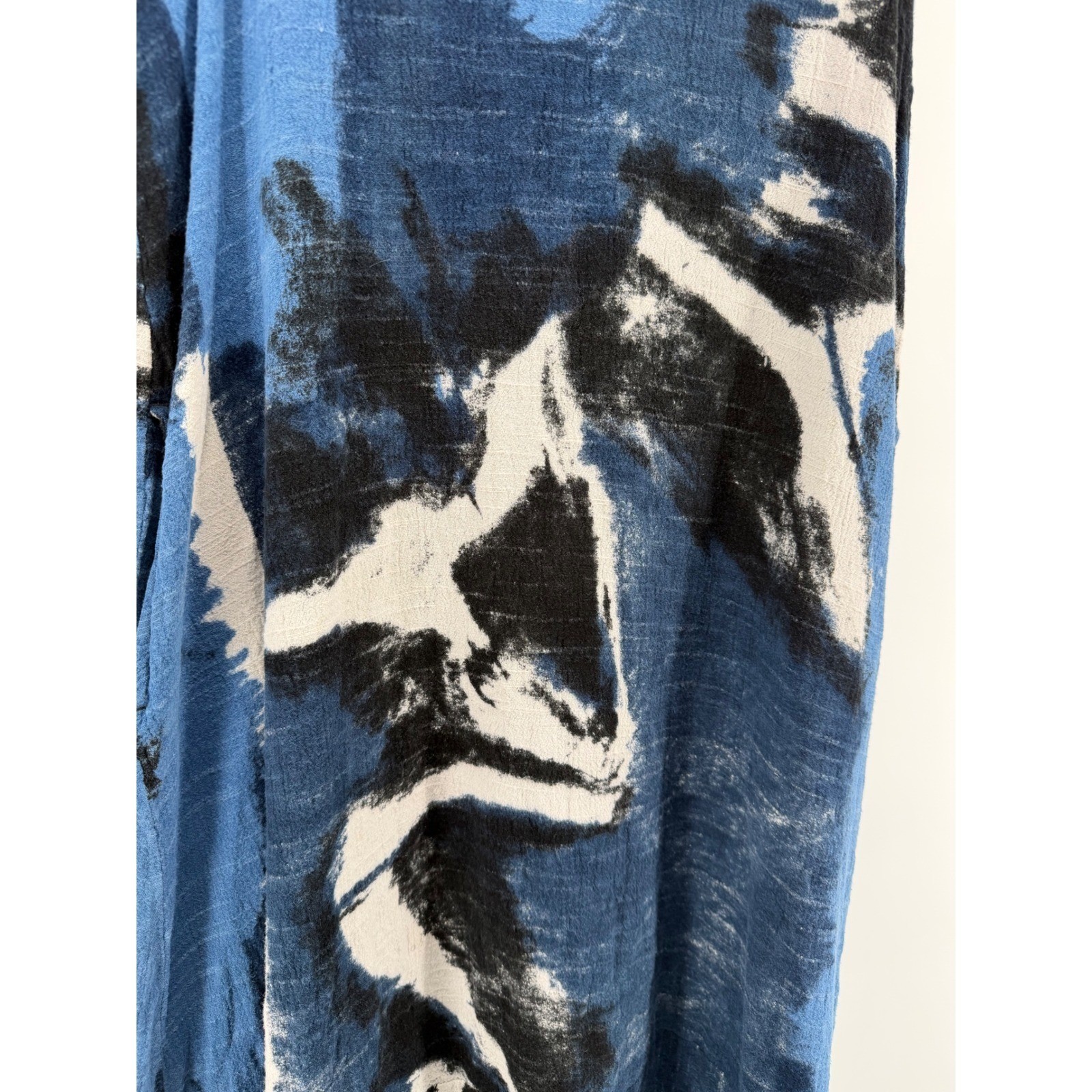 Moyuru Dress Medium Blue Black Abstract Print Sleeveless Lagenlook Artsy Pockets