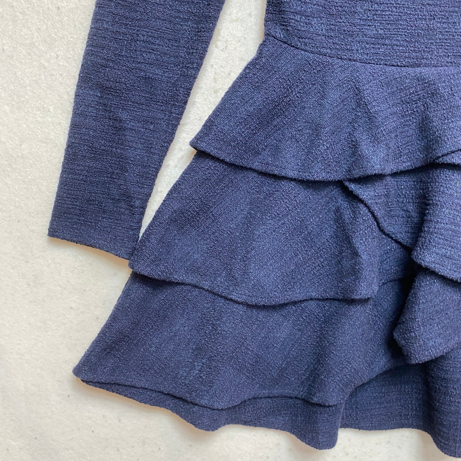 AQUA Mini Dress M Womens Navy Long Sleeve Textured Ruffle Tiered